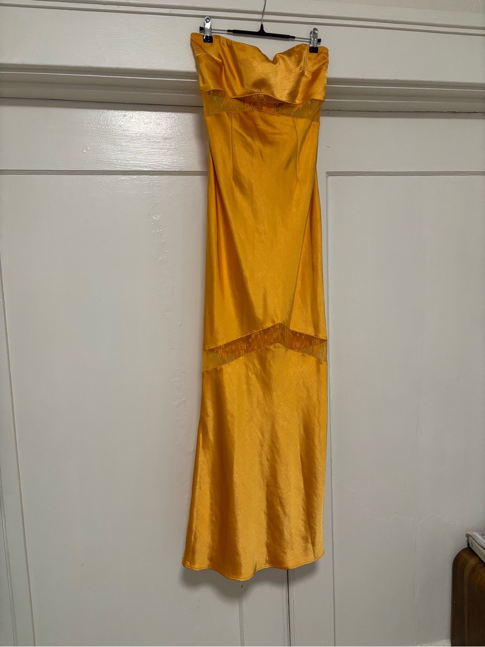 Strapless Satin Evening Gown in Mustard Yellow
